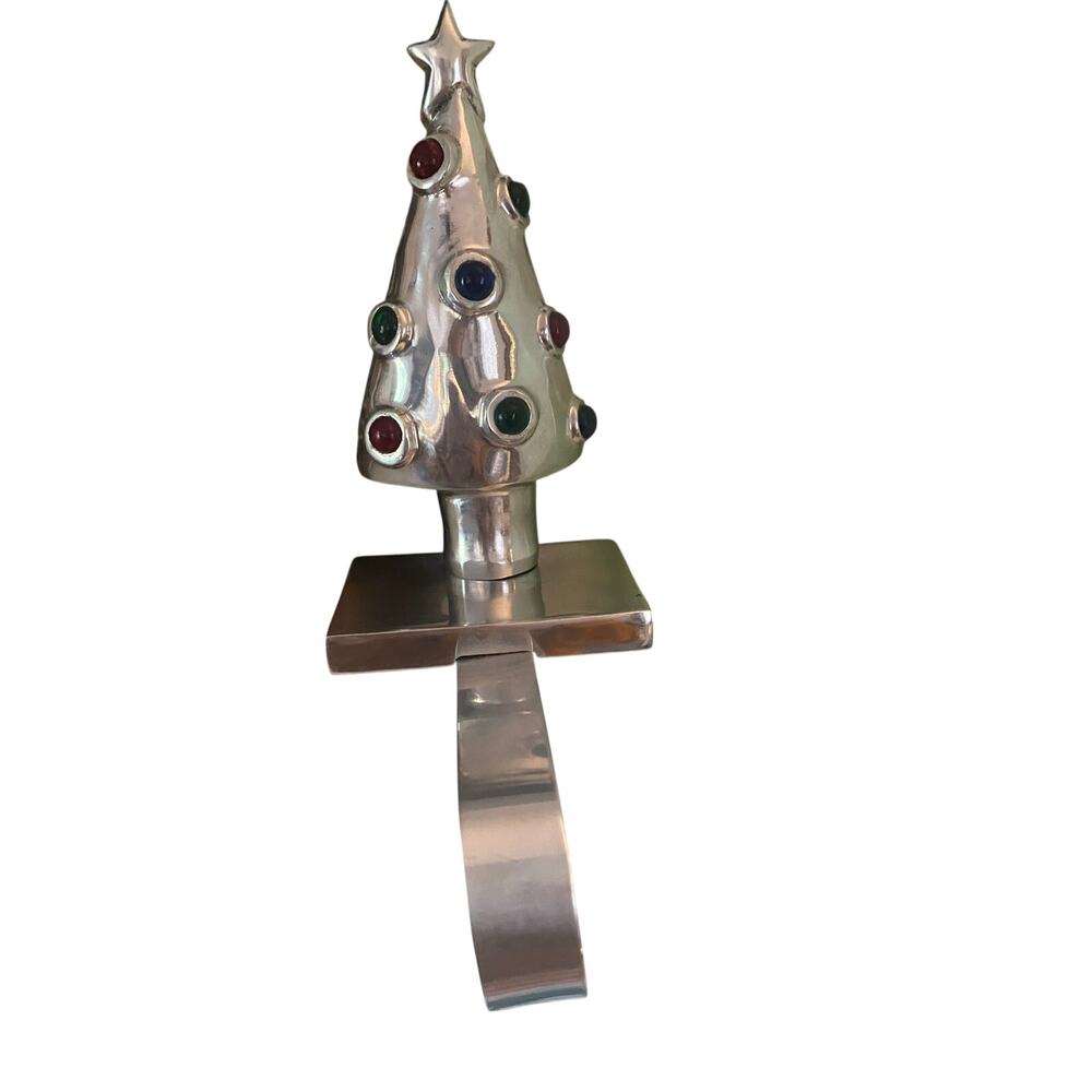 Vintage TAG Jeweled Cast Aluminum Christmas Tree Stocking hanger